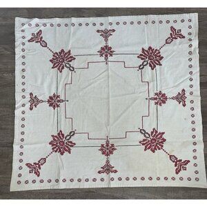 Vintage Folk Art European Embroidered Textile Square Colorful Table Cloth 45"